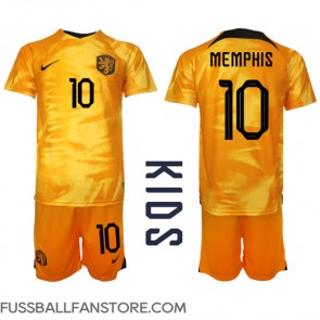 Niederlande Memphis Depay #10 Replik Heimtrikot Kinder WM 2022 Kurzarm (+ Kurze Hosen)